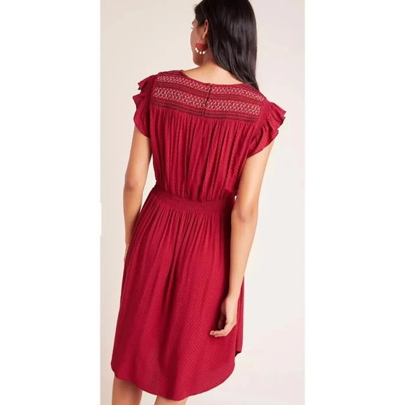 ANTHROPOLOGIE DOLAN Tansy Burgundy Maroon Smocked Midi Dress Sz. XS - Picture 2 of 6